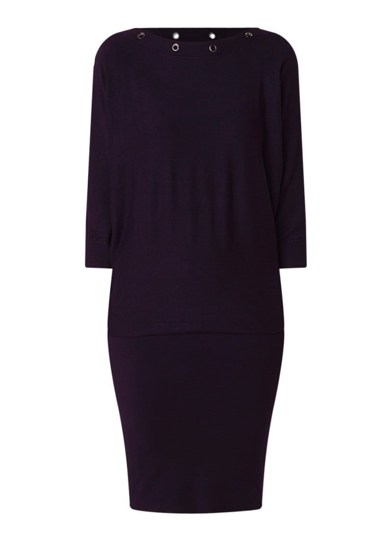 Phase Eight Becca fijngebreide midi-jurk met eyelets en vleermuismouw paars