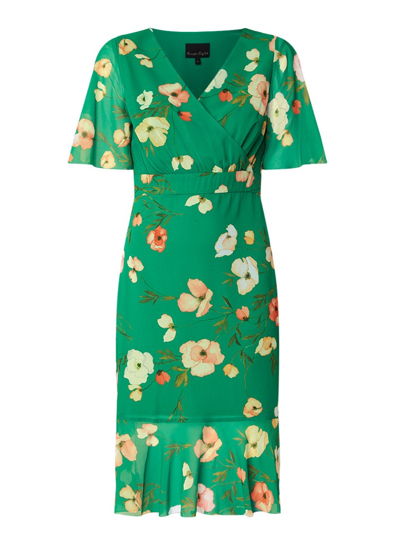 Phase Eight Hailey midi-jurk met bloemendessin en volant groen