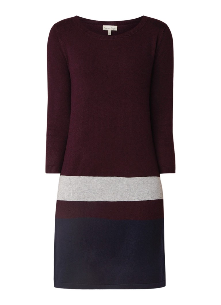 Phase Eight Celine fijngebreide jurk met streepcontrast aubergine