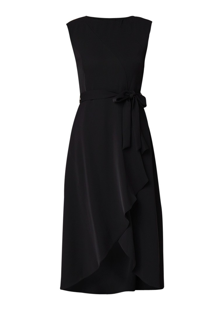 Phase Eight Rushelle midi-jurk met overslag en strikceintuur zwart