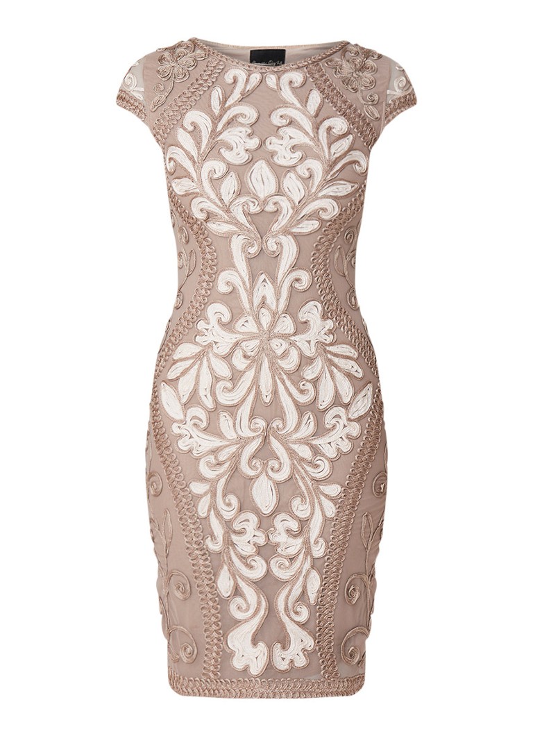Phase Eight Perdy kokerjurk met mesh en tapework lichtbruin