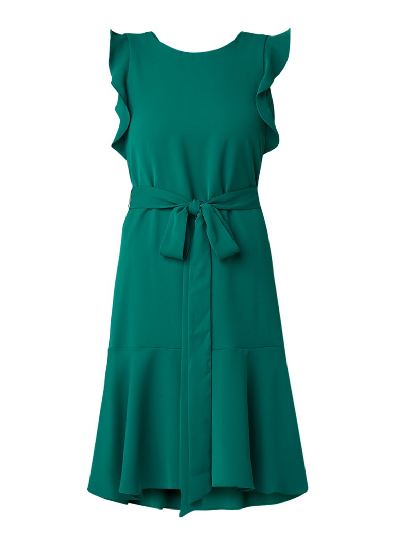 Phase Eight Victoriana A-lijn jurk met volantmouw en strikceintuur groen