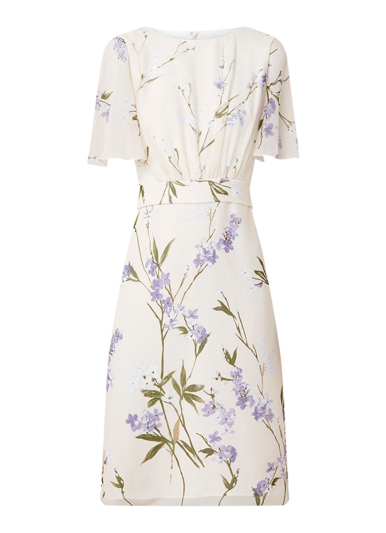 Phase Eight Eden midi-jurk met bloemendessin en volantmouw creme