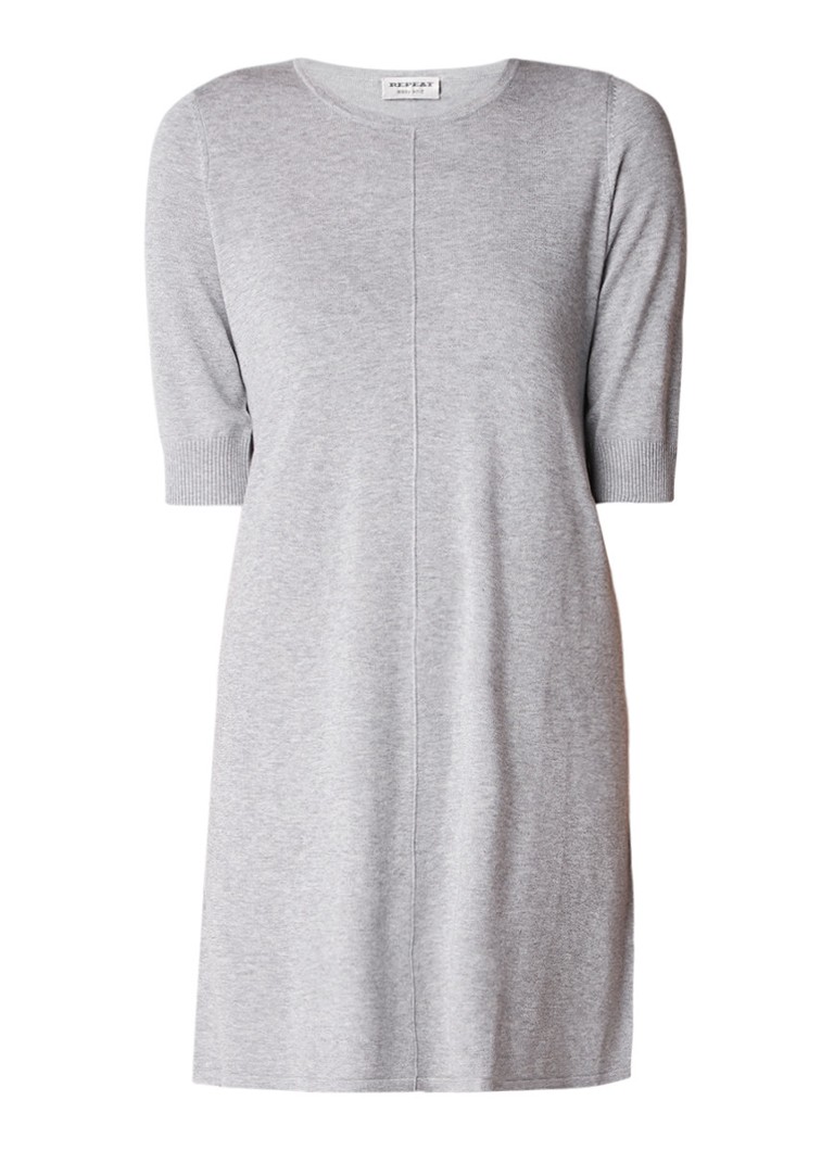 Repeat Loose fit fijngebreide mini-jurk in katoenblend grijs