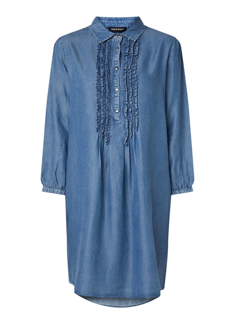 Repeat Blousejurk van chambray met ruches indigo