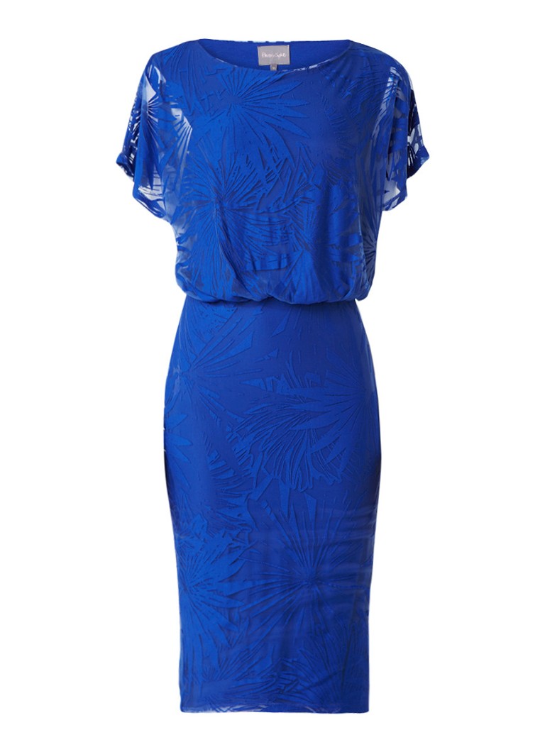 Phase Eight Pia midi-jurk met burn-out dessin kobaltblauw