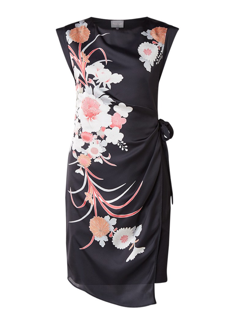 Phase Eight Oriental jurk met overlay en strikdetail zwart