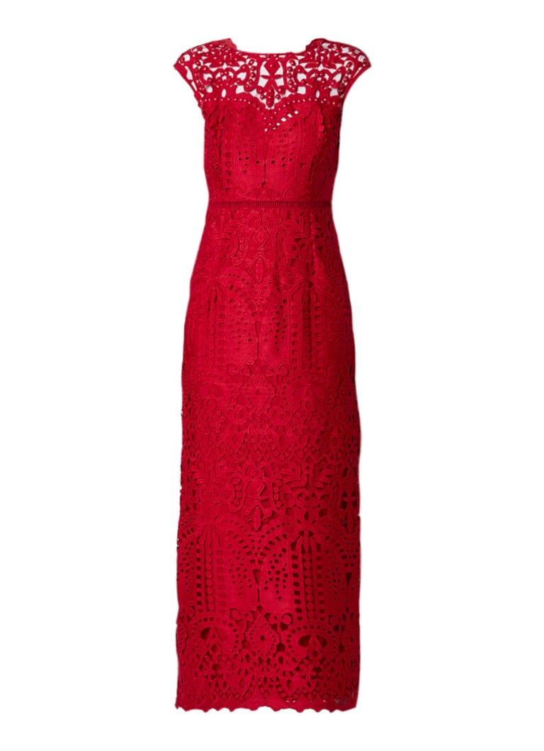 Phase Eight Gloria maxi-jurk van guipure kant met kralen decoratie cranberryrood