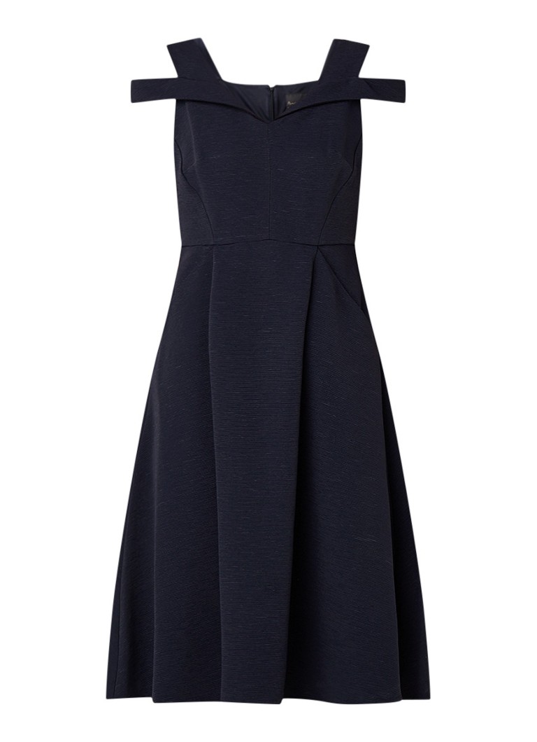 Phase Eight Ellis cold shoulder A-lijn jurk met ingeweven dessin donkerblauw