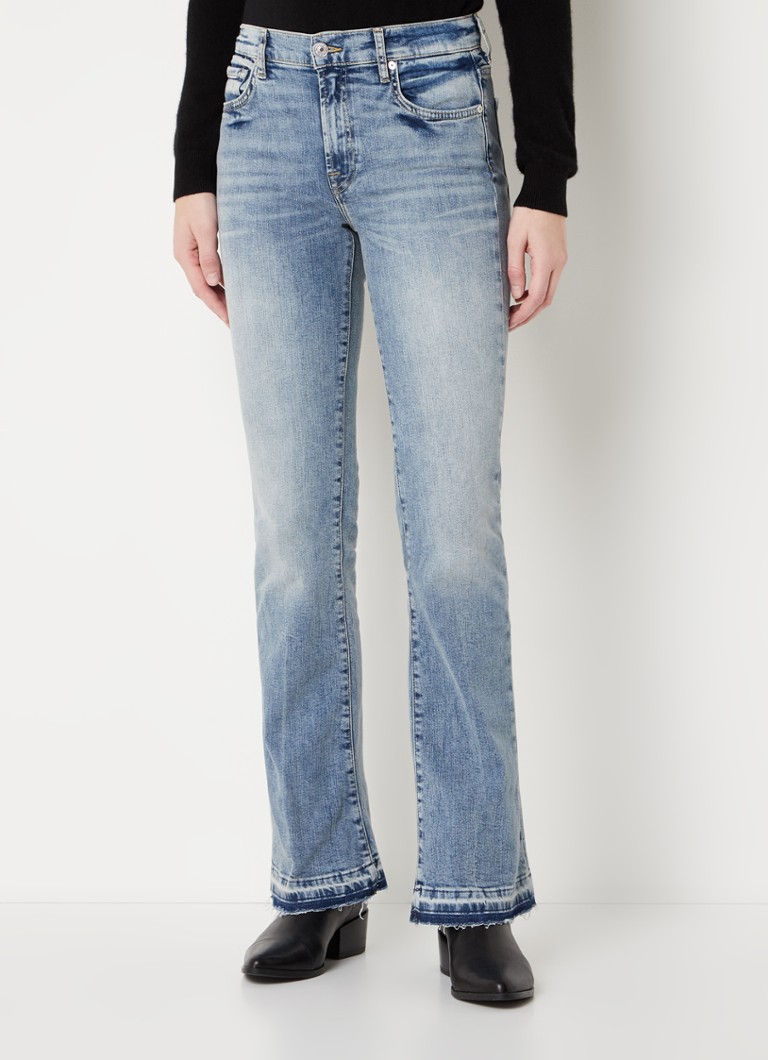 7 For All Mankind - Tailorless mid waist bootcut jeans met gerafelde zoom - Blauw