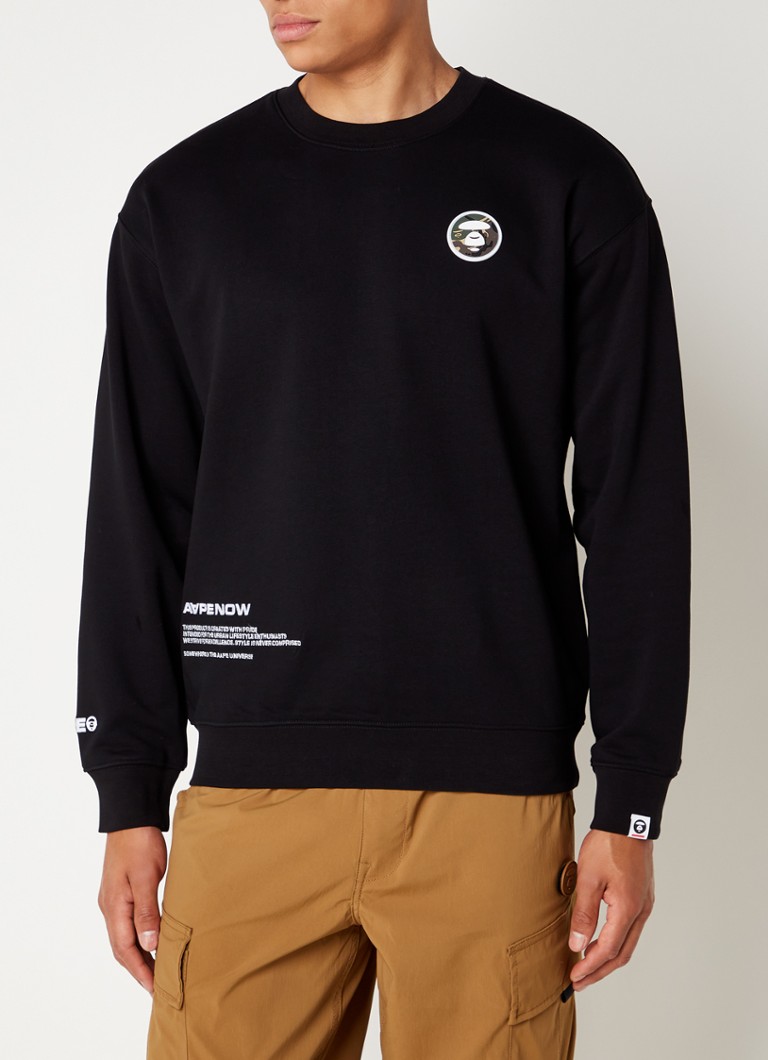 Aape Sweater met logo- en backprint • Zwart • de Bijenkorf