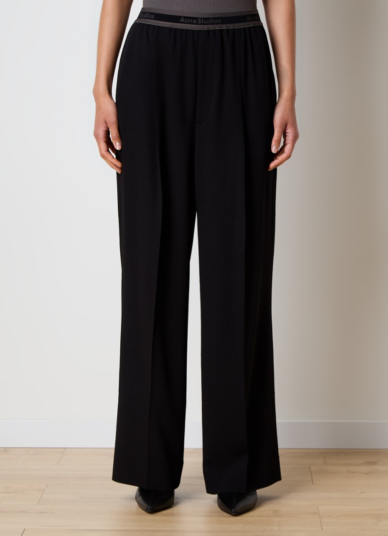 Acne Studios - High waist loose fit pantalon in wolblend met steekzakken - Zwart