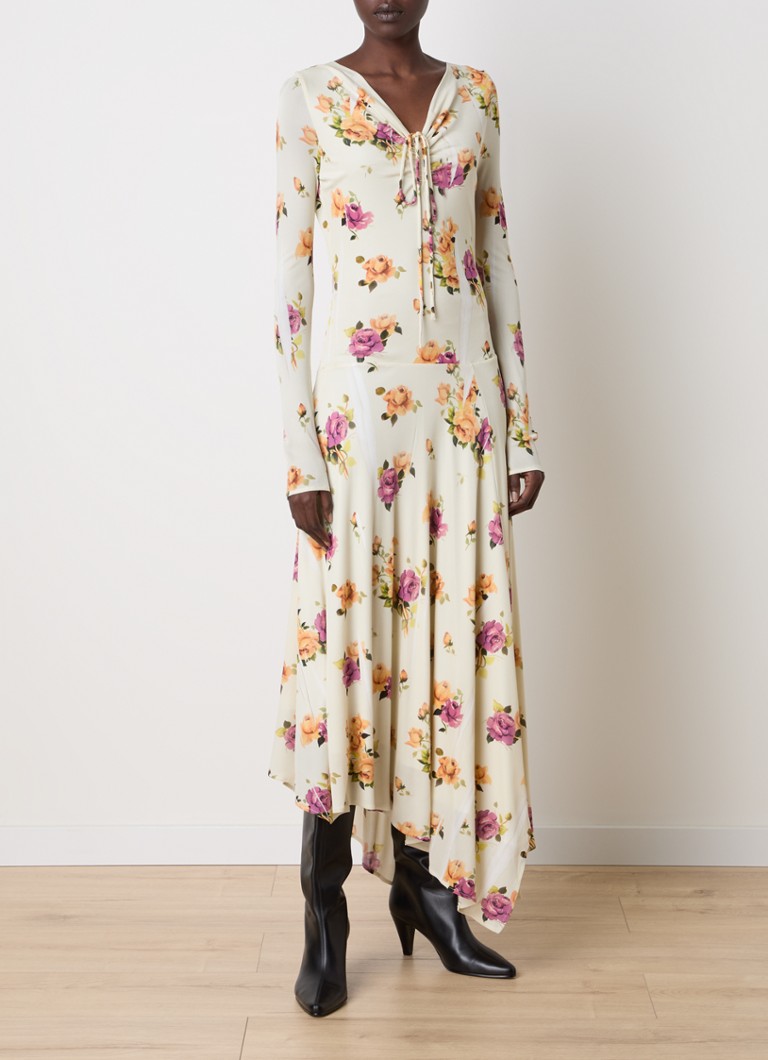 Acne Studios - Maxi jurk met bloemenprint en asymmetrische zoom - Vanillegeel