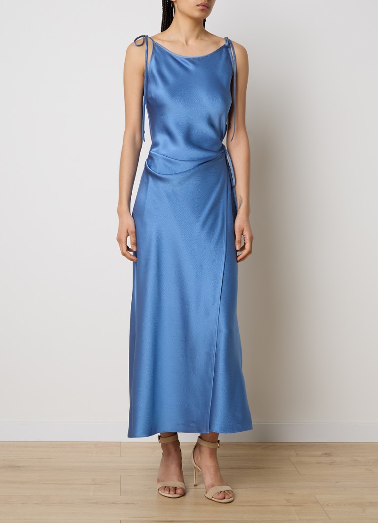 Acne Studios - Maxi wikkeljurk van satijn met strikceintuur - Blauw