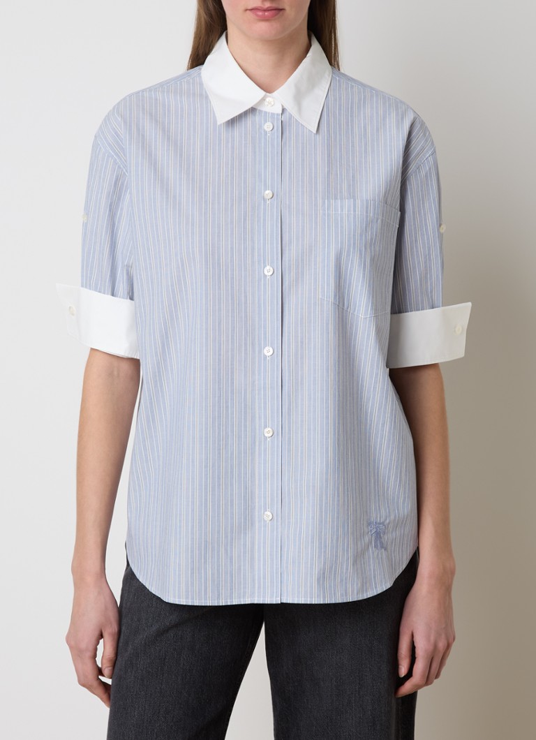 Acne Studios - Oversized blouse met streepprint en borstzak - Blauwgrijs