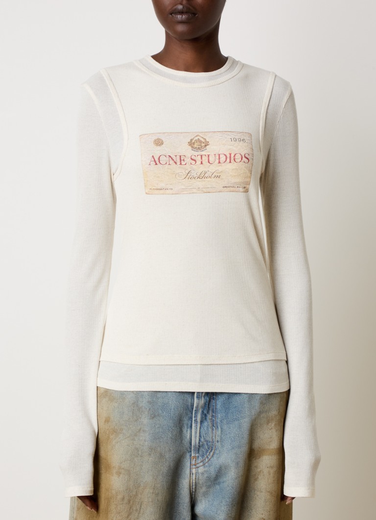 Acne Studios - Ribgebreide top in linnenblend met logoprint - Ivoor
