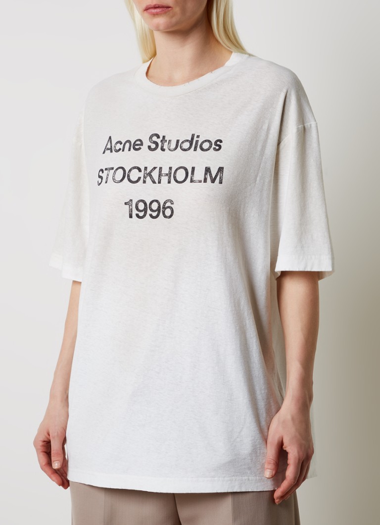 Acne Studios - T-shirt met logoprint en verwassen afwerking - Gebroken wit