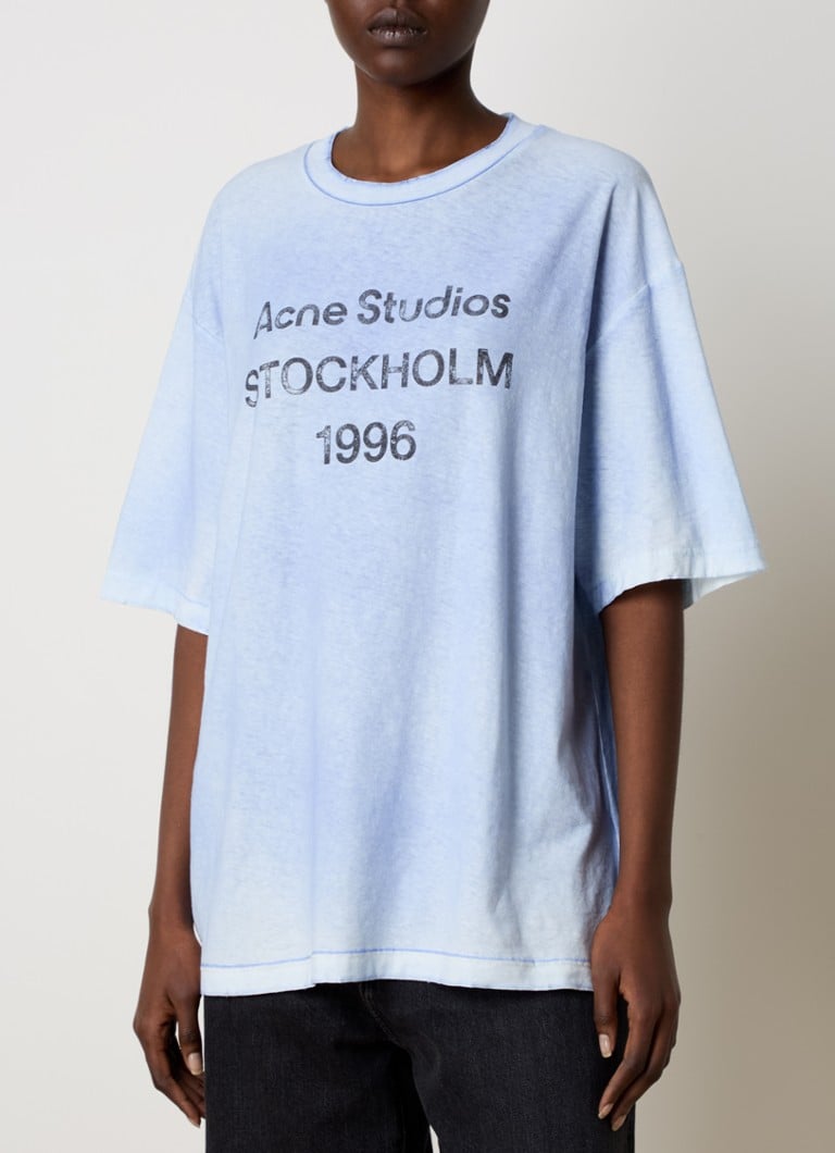 Acne Studios - T-shirt met logoprint en verwassen afwerking - Lichtblauw