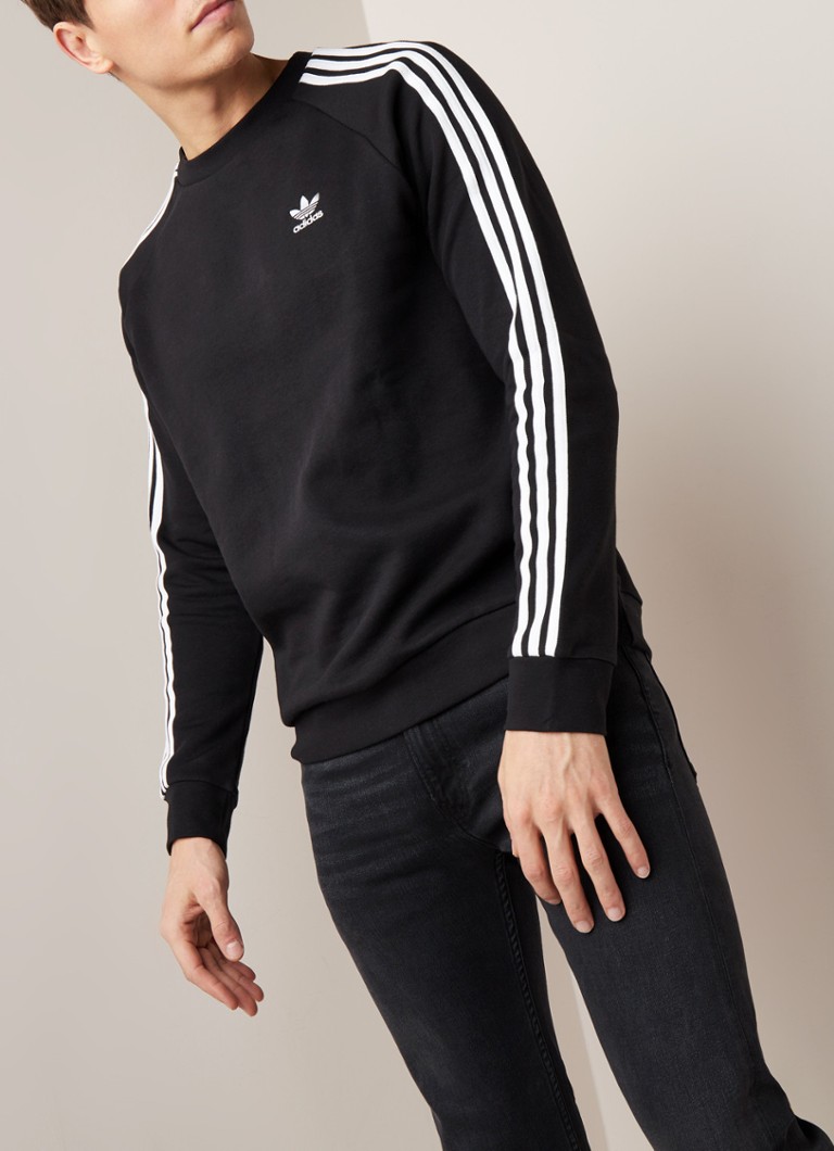 adidas 3-Stripes sweater met streepdetails â¢ Zwart â¢ de Bijenkorf