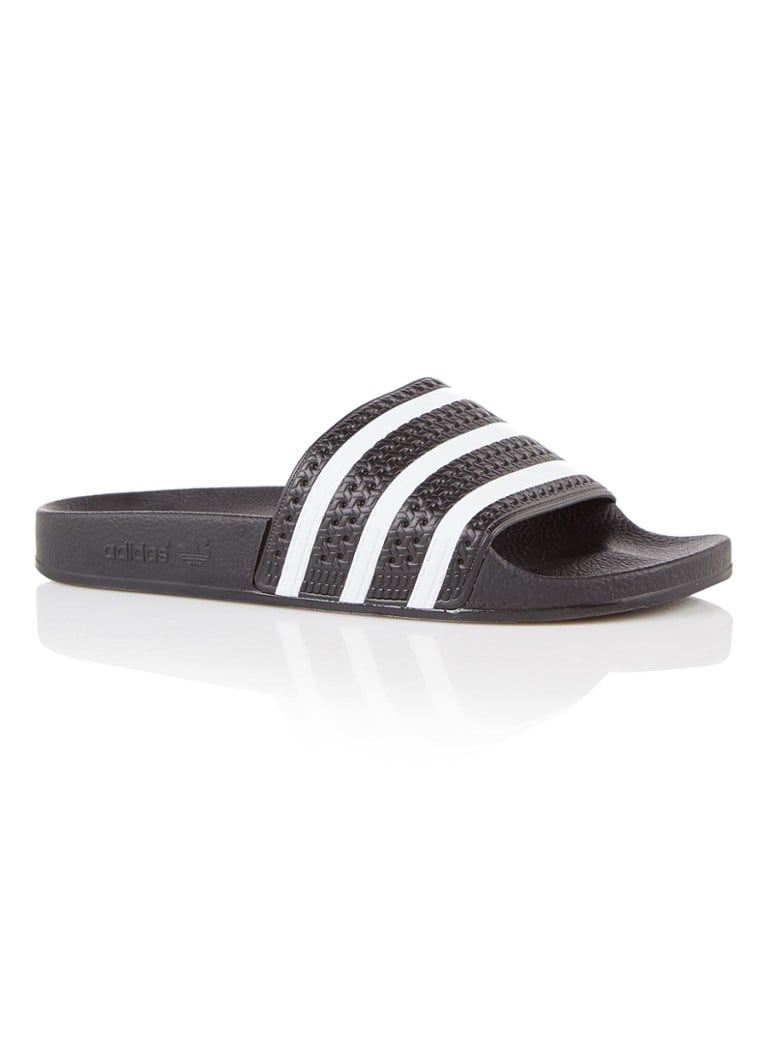 adidas - Adilette slipper met streepdessin - Zwart