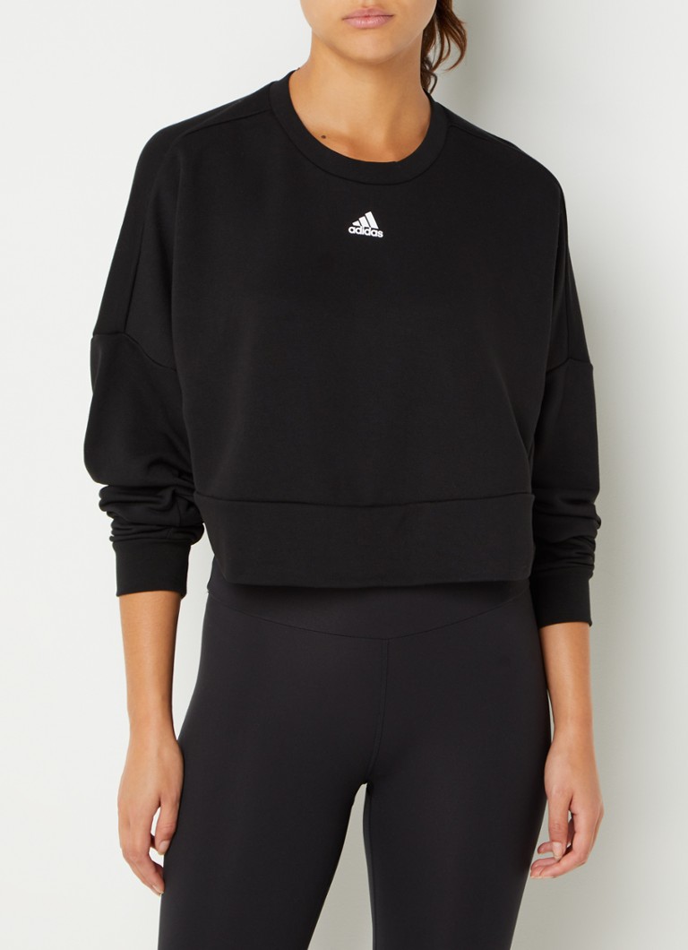 adidas - Cropped sweater met logo  - Zwart