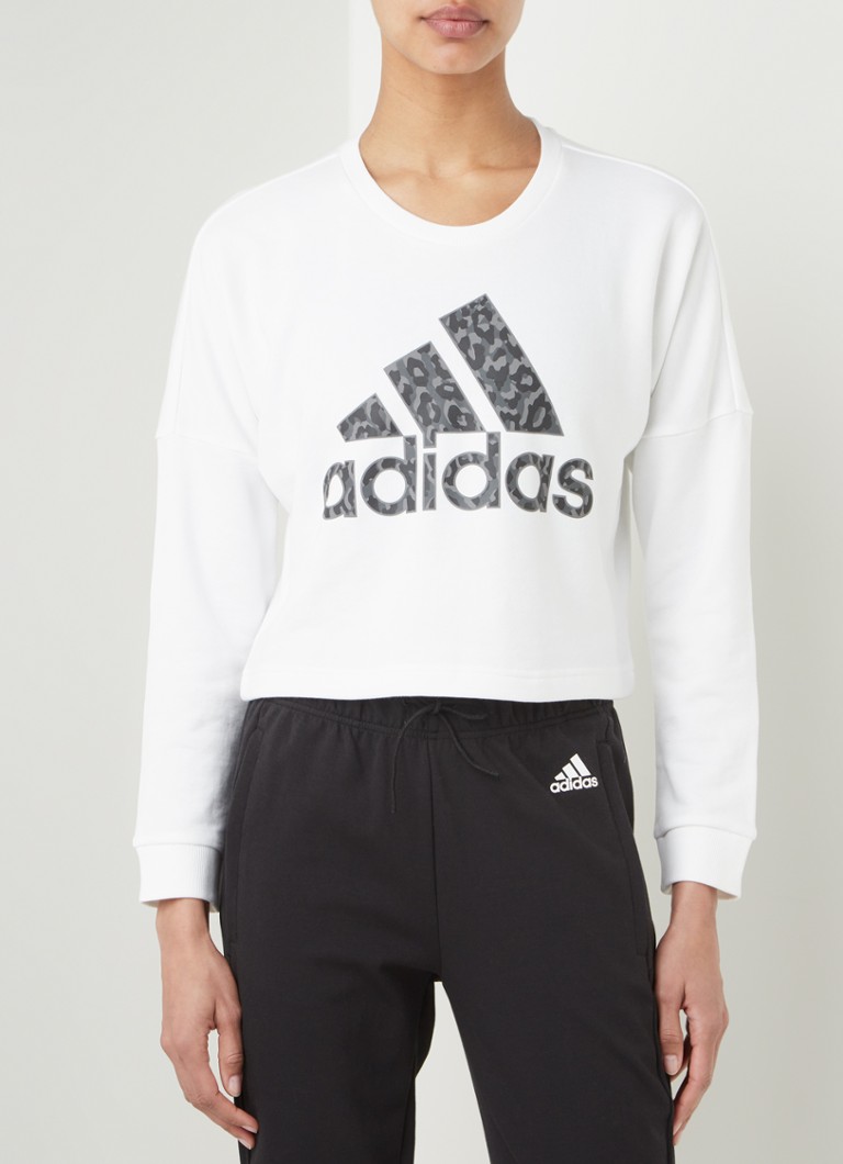 adidas - Cropped trainings sweater met logoprint - Wit