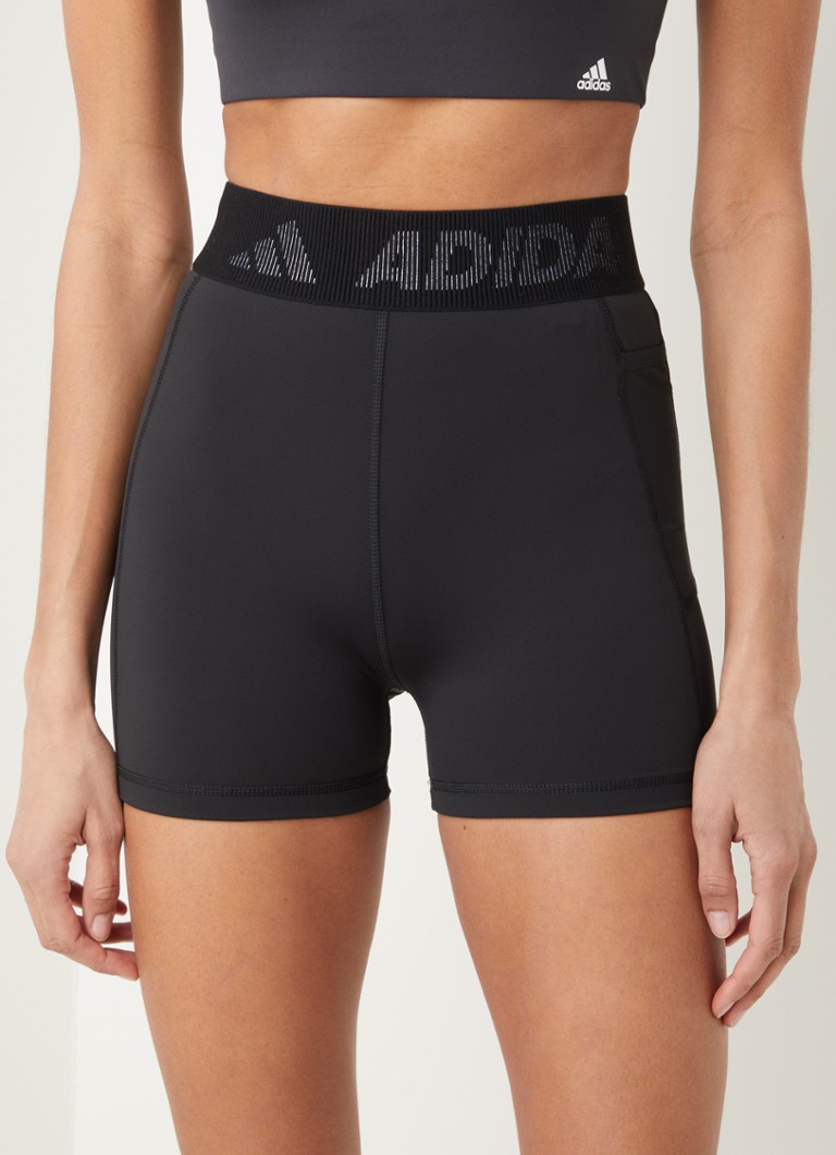 adidas - High waist skinny fit trainingsshorts met steekzak - Zwart