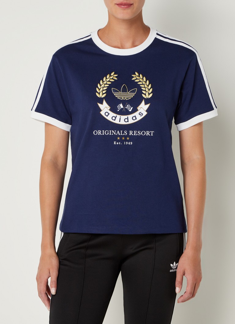 adidas - T-shirt met logoborduring - Donkerblauw
