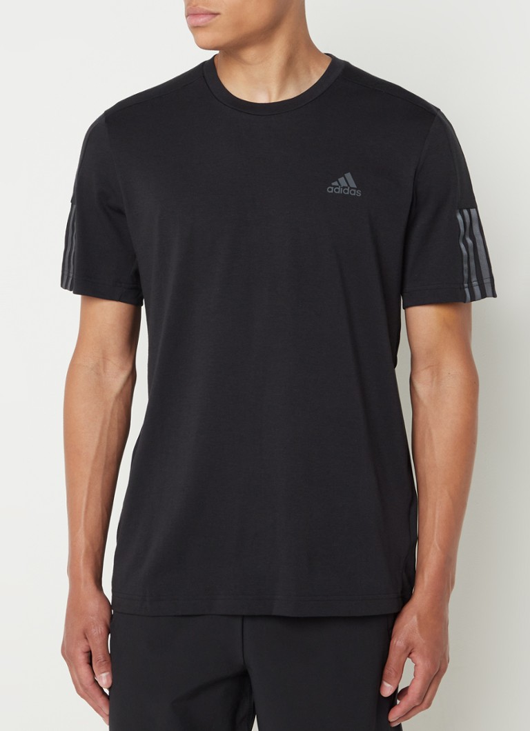 adidas - Trainings T-shirt met logo en streepdetail - Zwart
