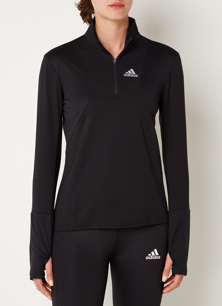adidas - Trainingssweater met halve rits en logo - Zwart