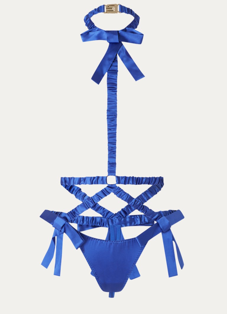 Agent Provocateur Birthday Suit String Van Zijde Met Harnas • Blauw • De Bijenkorf