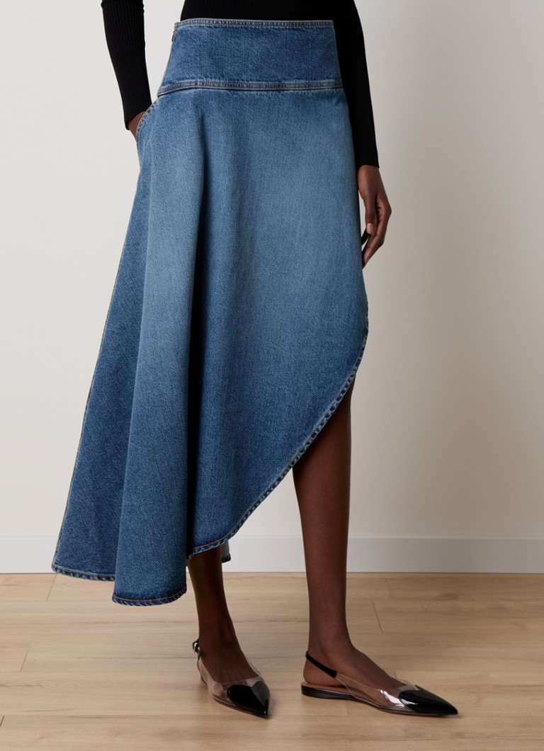Alaïa - Midi rok van denim met asymmetrische zoom  - Indigo