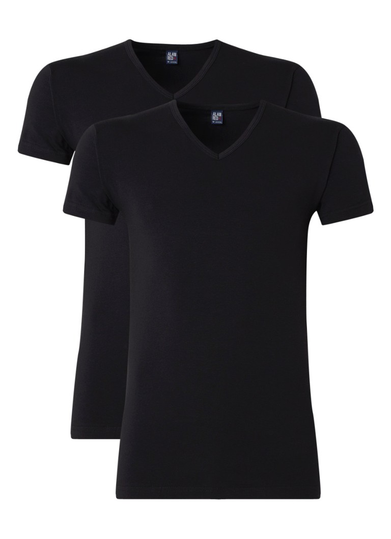 Alan Red - Oklahoma body fit T-shirt met V-hals in 2-pack - Zwart