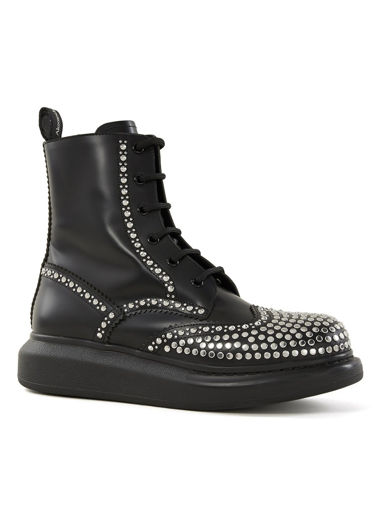 Alexander McQueen Hybrid biker boot van kalfsleer met studs • Zwart