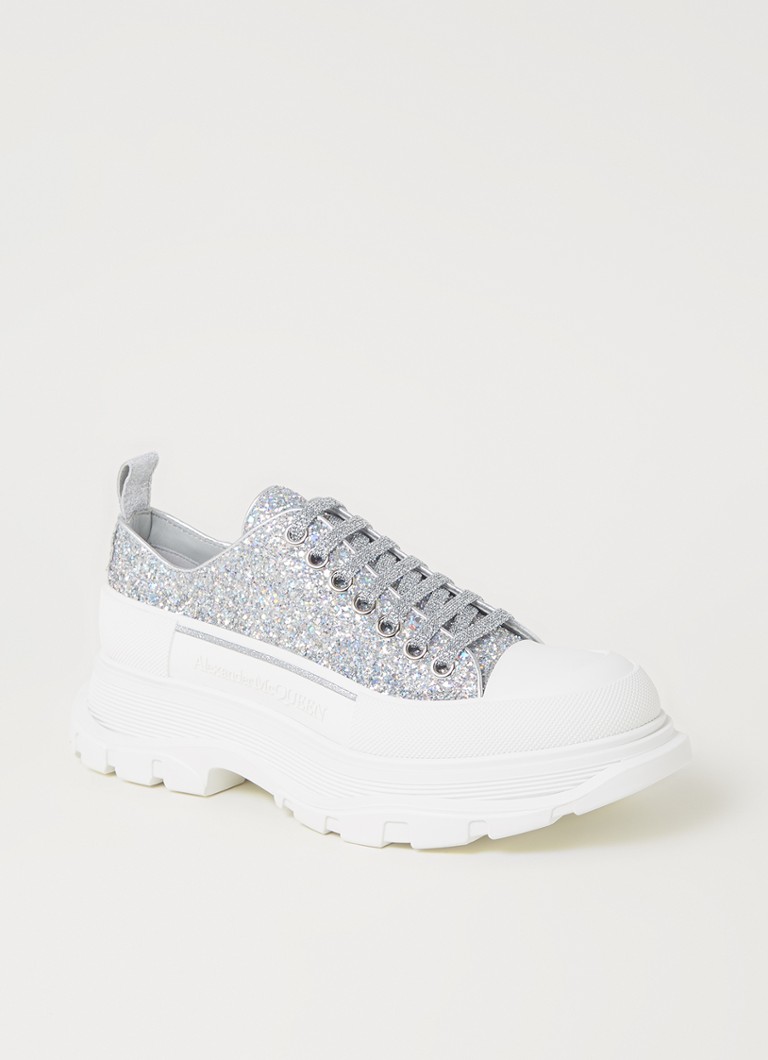 Alexander McQueen Tread Slick sneaker met glitter • Zilver • de Bijenkorf