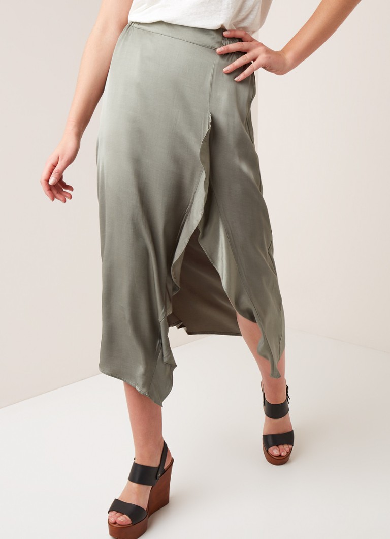 Alix The Label - Midirok van satijn met volant - Khaki