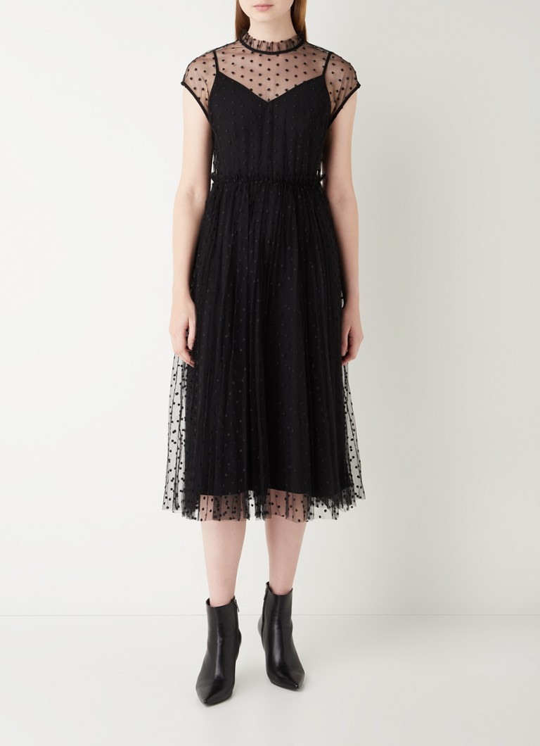 ALLSAINTS - Arya semi-transparante midi jurk met stippenprint - Zwart