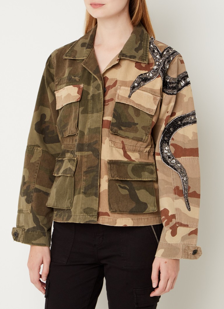 ALLSAINTS - Finch spijkerjas met camouflageprint en strass-decoratie - Bronsgroen