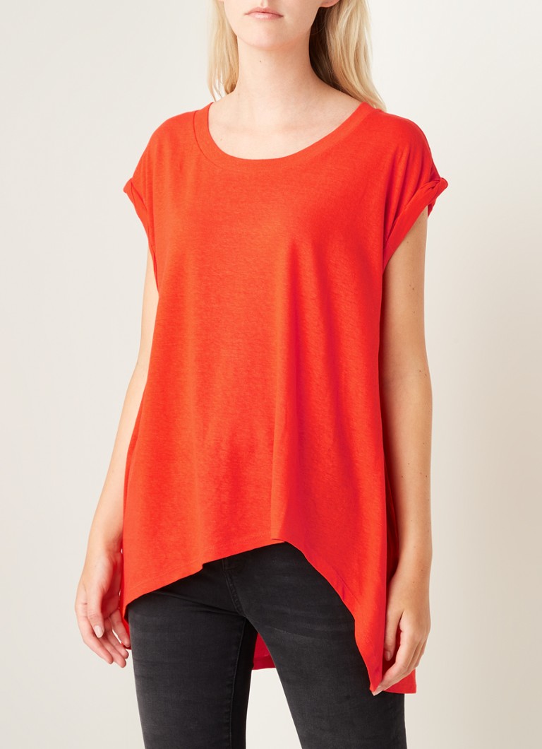 ALLSAINTS - Sanza T-shirt in linnenblend met asymmetrische zoom - Rood