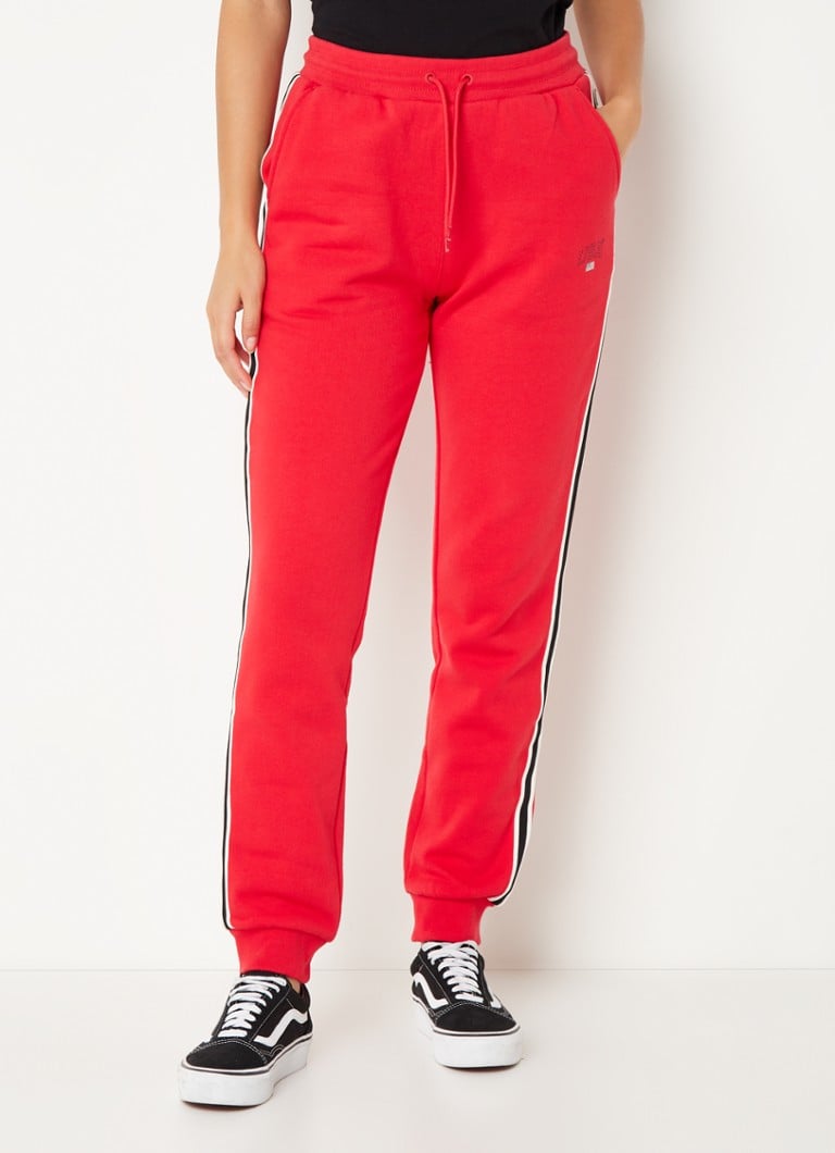 America Today - Carly high waist tapered fit joggingbroek met streepdetail - Rood
