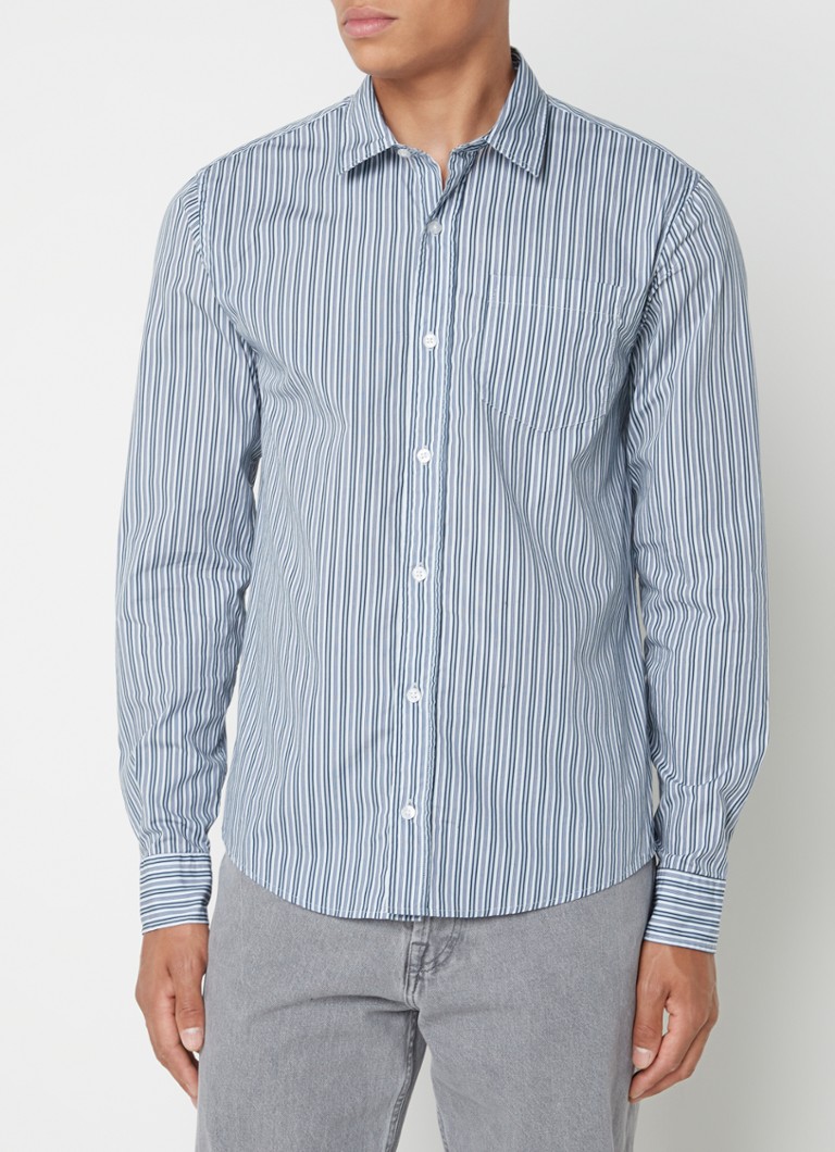 America Today - Hudson regular fit overhemd met streepprint en borstzak - Lichtblauw