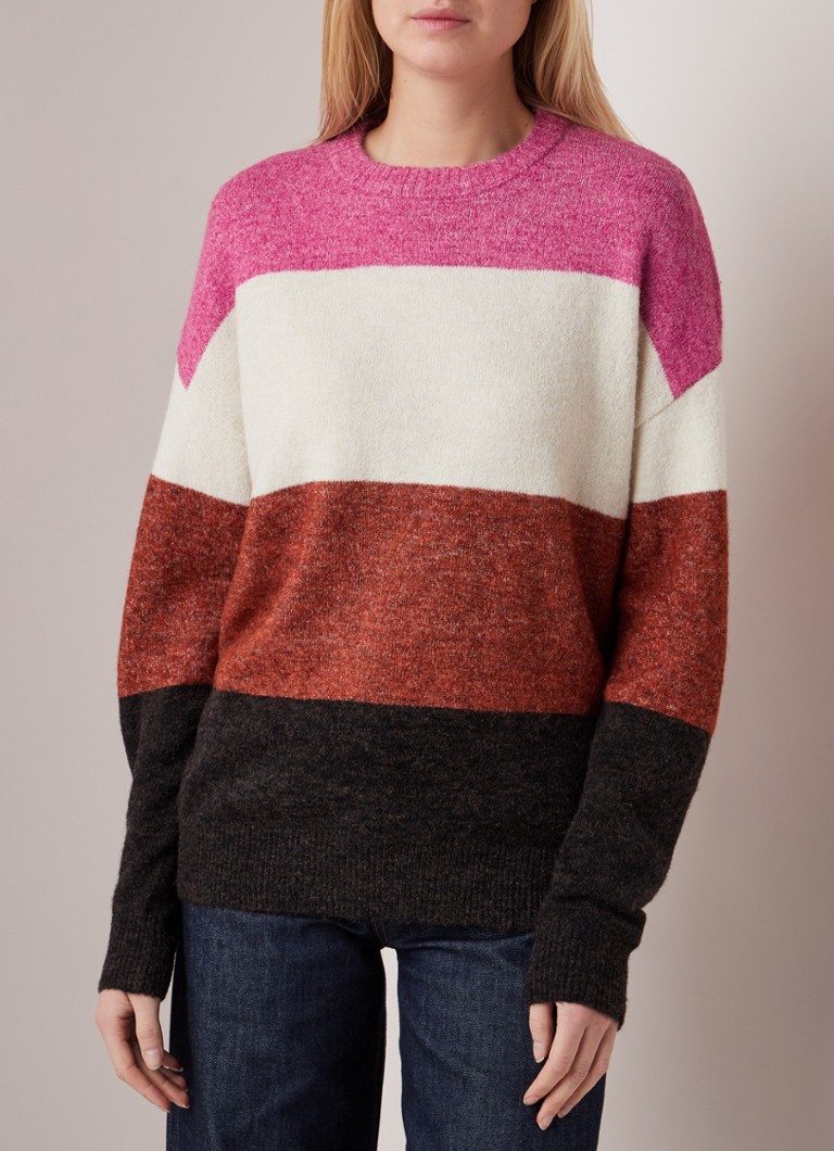 America Today - Klea pullover in wolblend met colour blocking - Fuchsia
