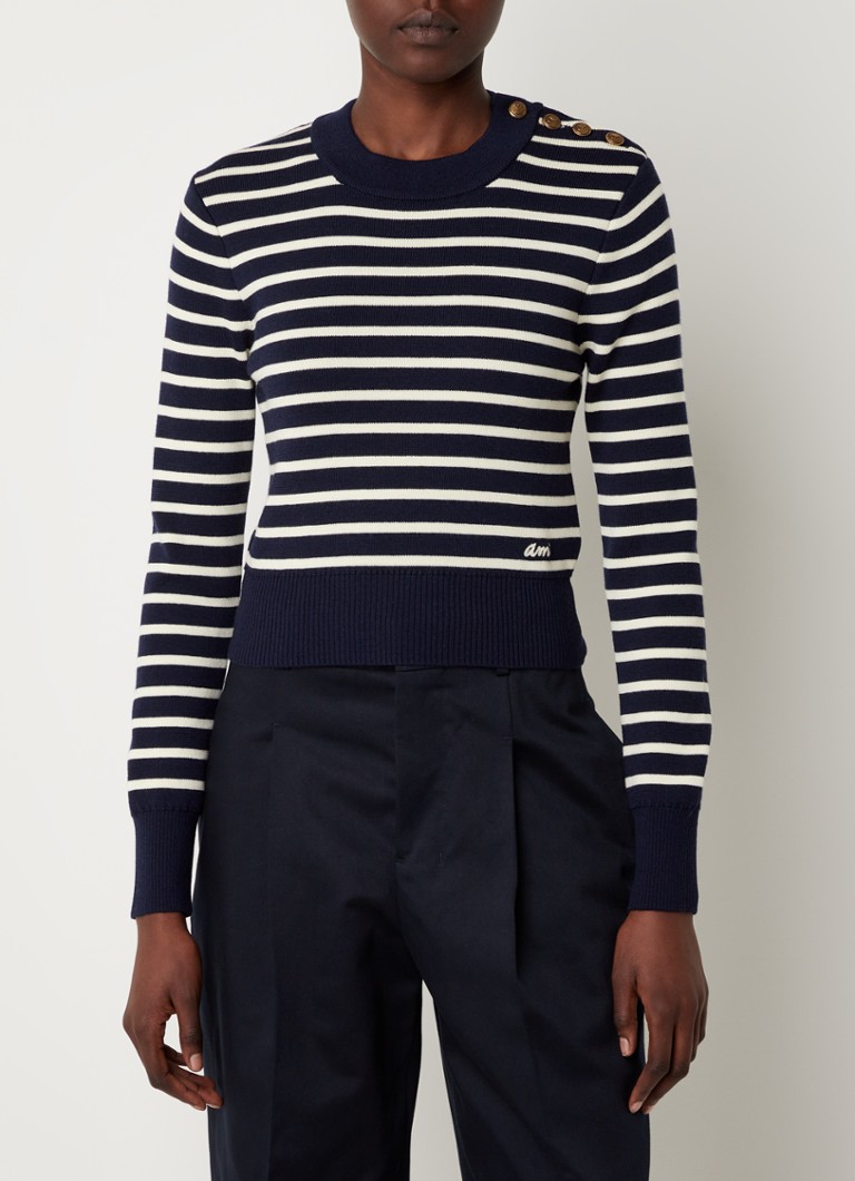 AMI Paris Fijngebreide trui van merino wol met sierknopen • Blauw • de Bijenkorf