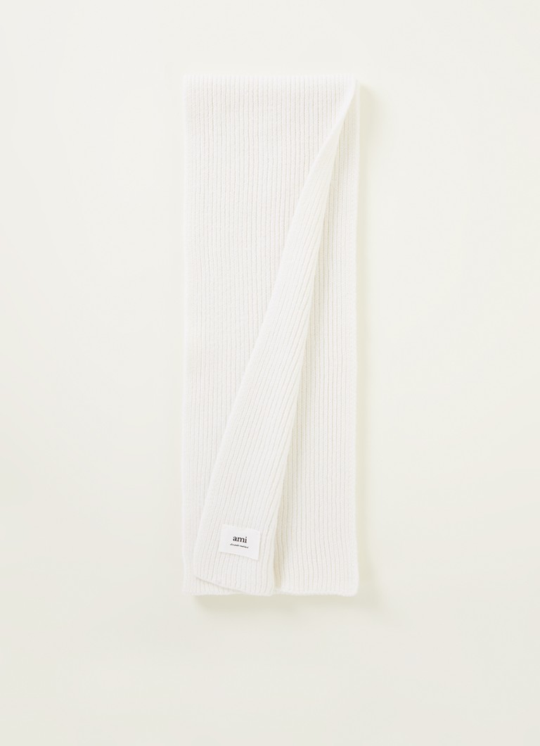 Ami - Sjaal van scheerwol met logo 165 x 25 cm - Gebroken wit