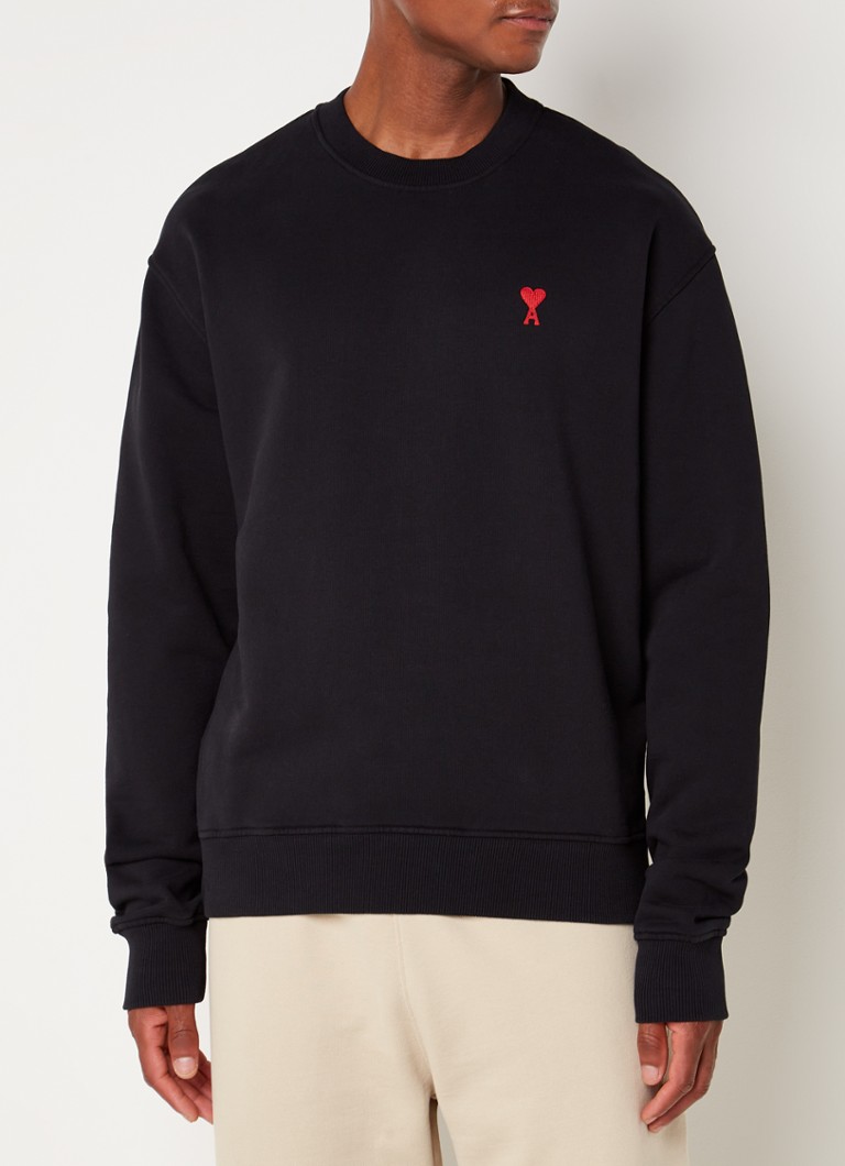 Ami - Sweater van biologisch katoen met logoborduring - Zwart
