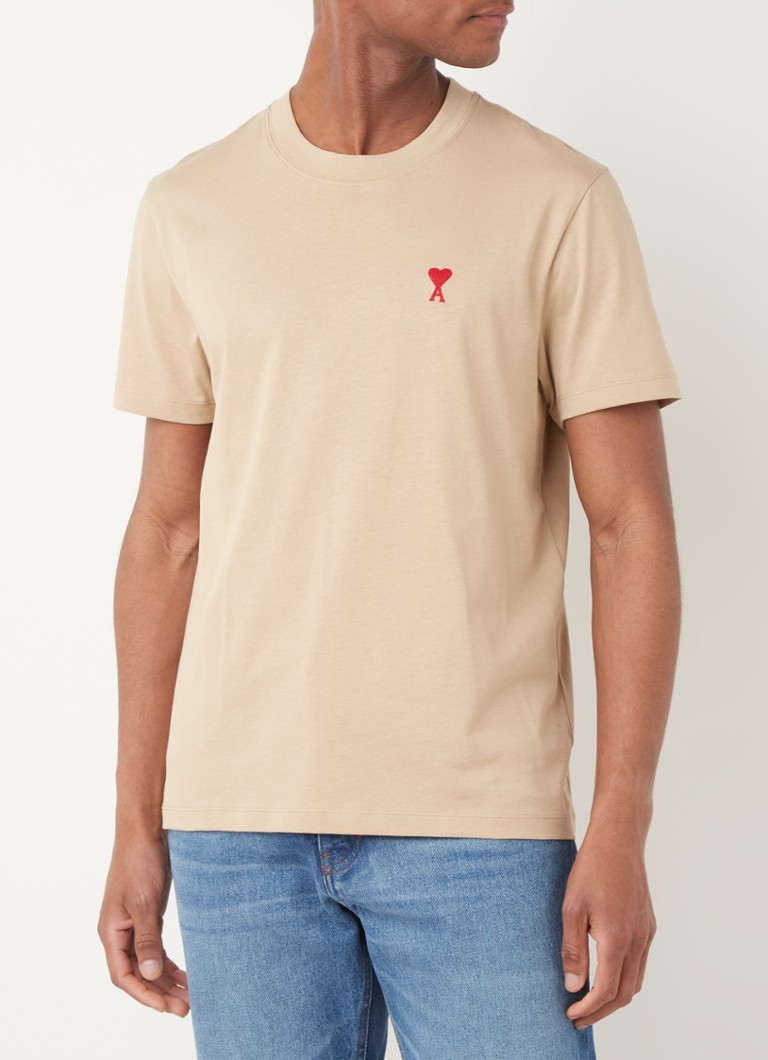 Ami - T-shirt van biologisch katoen met logo - Donkerbeige