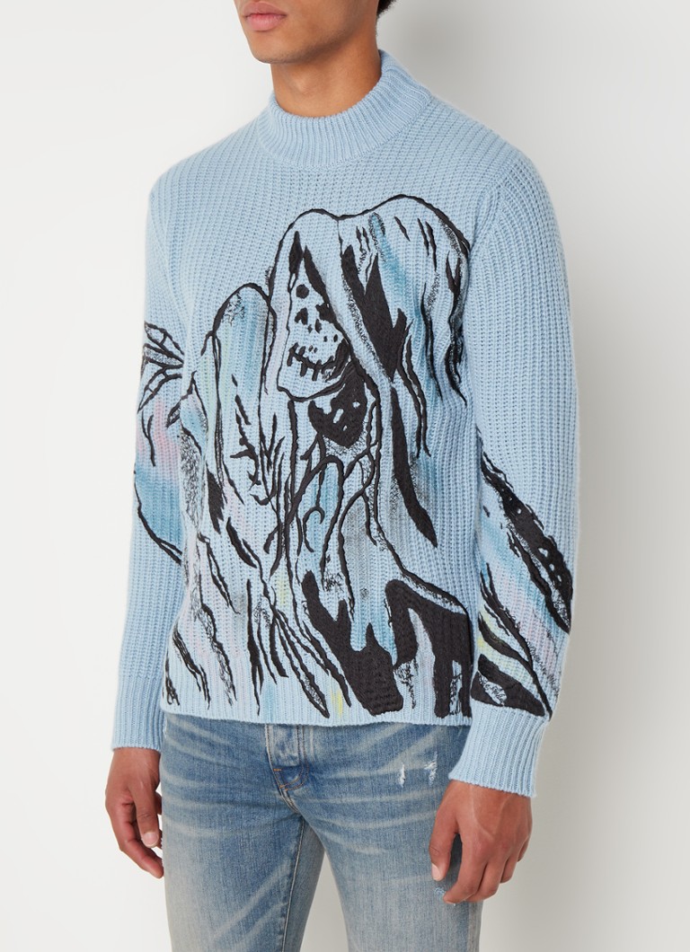 AMIRI - Ribgebreide trui in kasjmierblend met print - Lichtblauw