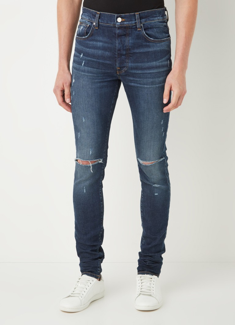 Amiri Slash Deep Skinny Jeans Met Ripped Details Donkerblauw De