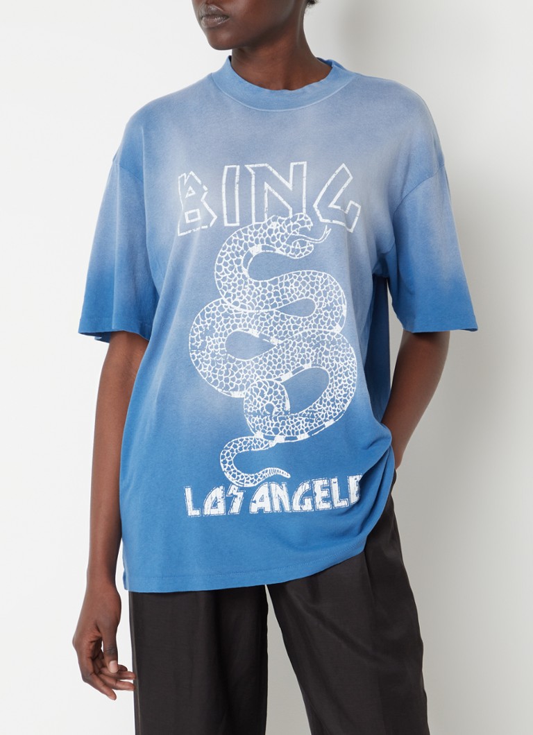 Anine Bing - Ashton Snake oversized T-shirt met logo- en backprint - Blauw