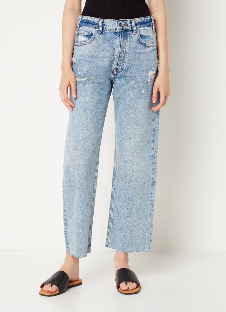 scheren Verbaasd Van Anine Bing Gavin high waist straight leg cropped jeans met gerafelde zoom •  Indigo • de Bijenkorf